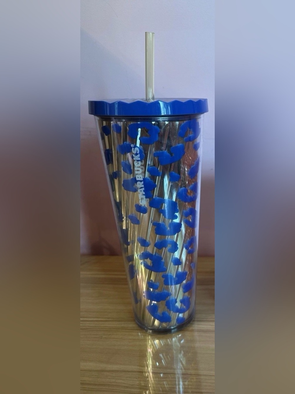 Starbucks Metallic Tumbler with Bright Blue Leopard Accent